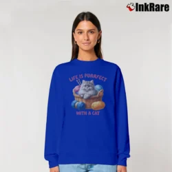 Women’s Life Is Purrfect With A Cat For Pet Lovers Relaxed Sweatshirt in royal blue | Soft, Laid-Back Vibe