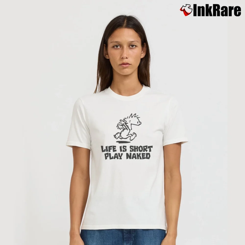Women’s Life Is Short Play Naked Signature T-Shirt in white | Soft, Flattering Fit