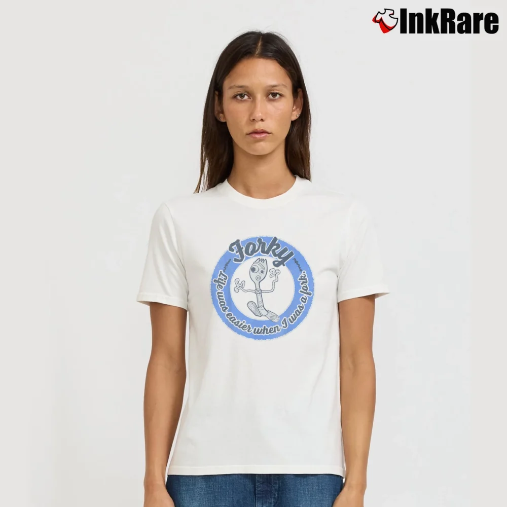 Women’s Life Was Easier When I Was A Fork Disney Toy Story Forky Signature T-Shirt in white | Soft, Flattering Fit