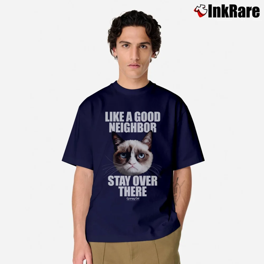 Men’s Like A Good Neighbor Stay Over There Funny Classic T-Shirt in navy | Soft, Breathable Everyday Wear