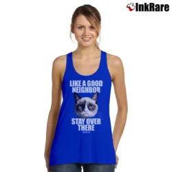 Women’s Like A Good Neighbor Stay Over There Funny Tank Top in royal blue | Lightweight, Movement-Friendly