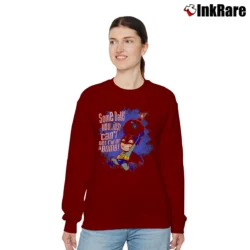 Women’s Lil Batman Get Rid Of Bomb Funny Comic Relaxed Sweatshirt in maroon | Soft, Laid-Back Vibe