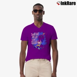 Men’s Lil Batman Get Rid Of Bomb Funny Comic V-Neck Tee in purple | Sharp, Breathable, Everyday Staple