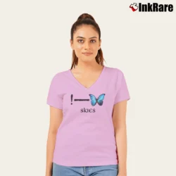 Women’s Lil Skies Butterfly Birthday Gift V-Neck Tee in light pink | Chic Neckline, Soft Texture