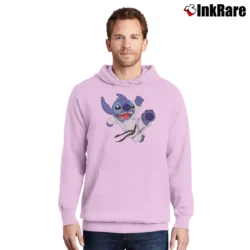 Men’s Lilo And Stitch Karate Kick Disney Pullover Hoodie in light pink | Cozy, Durable, Modern Fit