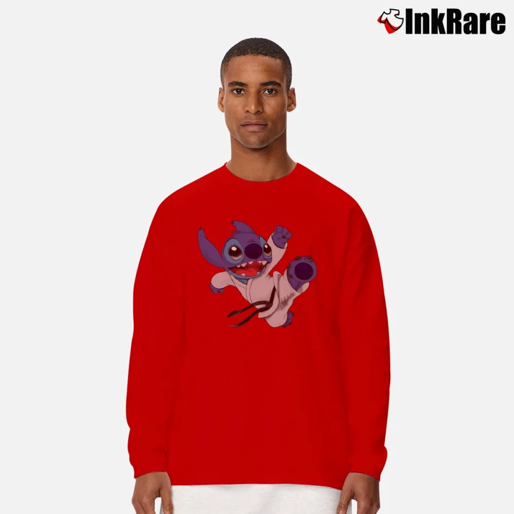 Men’s Lilo And Stitch Karate Kick Disney Long-Sleeve Shirt in red | Sleek, Lightweight, Year-Round Wear