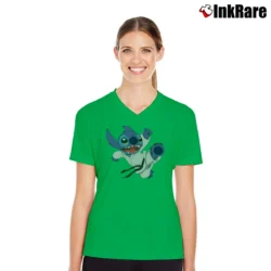 Women’s Lilo And Stitch Karate Kick Disney V-Neck Tee in irish green | Chic Neckline, Soft Texture