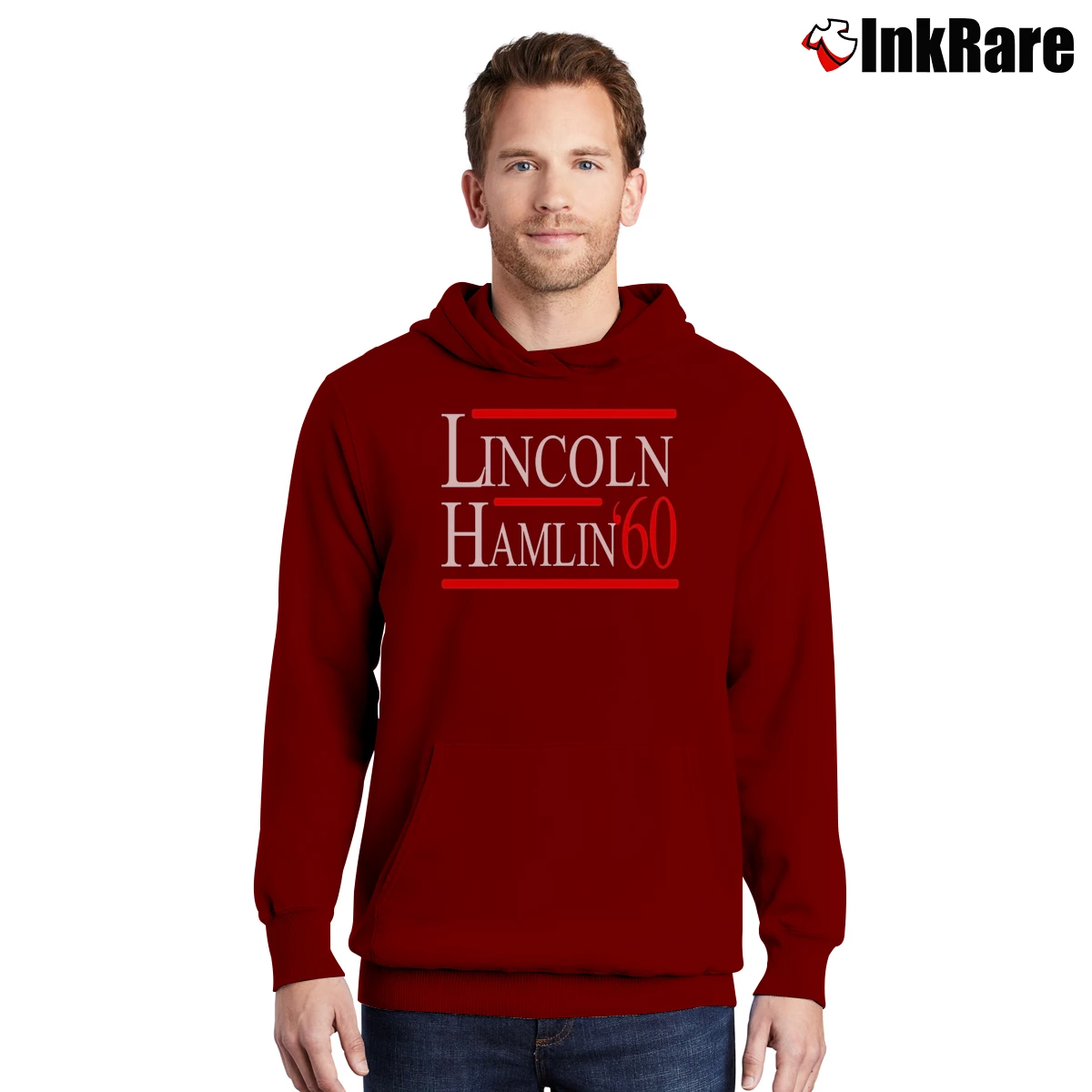 Men’s Lincoln Hamlin 60 Campaign Republican Democrat Pullover Hoodie in maroon | Cozy, Durable, Modern Fit