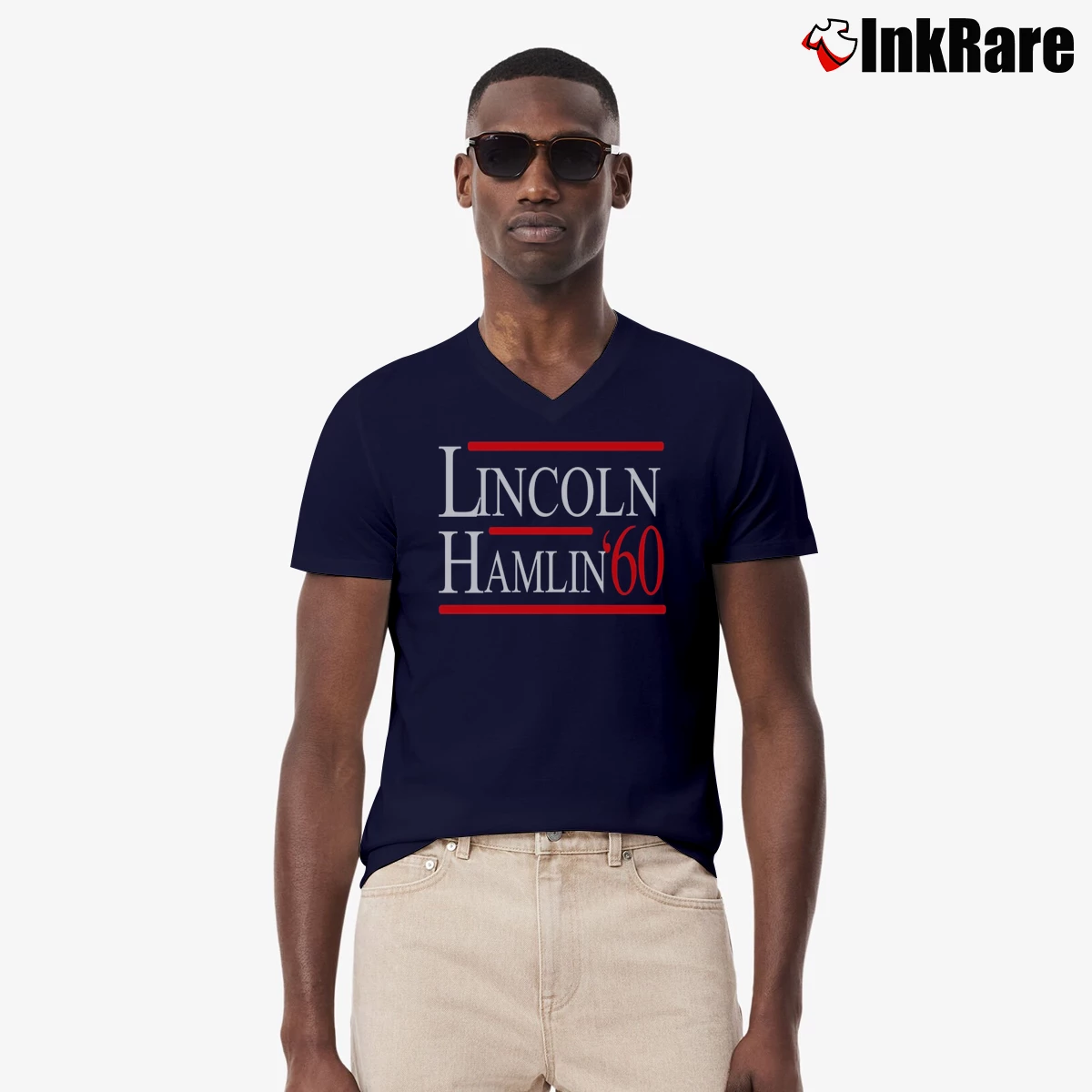 Men’s Lincoln Hamlin 60 Campaign Republican Democrat V-Neck Tee in navy | Sharp, Breathable, Everyday Staple