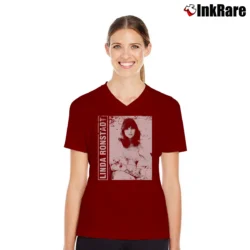 Women’s linda ronstadt 80s 90s vintage distressed retro V-Neck Tee in maroon | Chic Neckline, Soft Texture