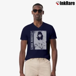 Men’s linda ronstadt 80s 90s vintage distressed retro V-Neck Tee in navy | Sharp, Breathable, Everyday Staple