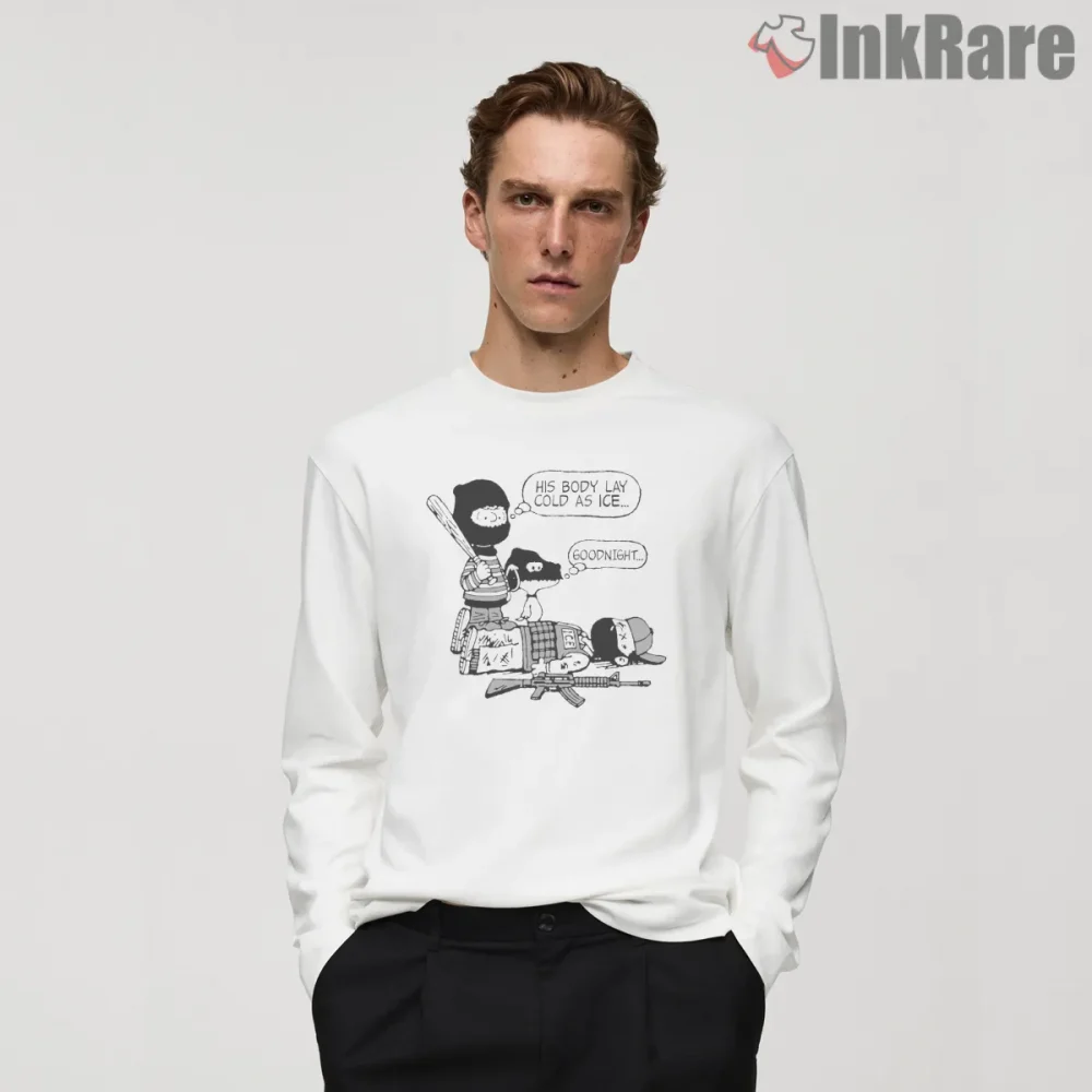 Linus And Snoopy Goodnight Comic Scene Shirt on white long sleeve shirt for men graphic tee