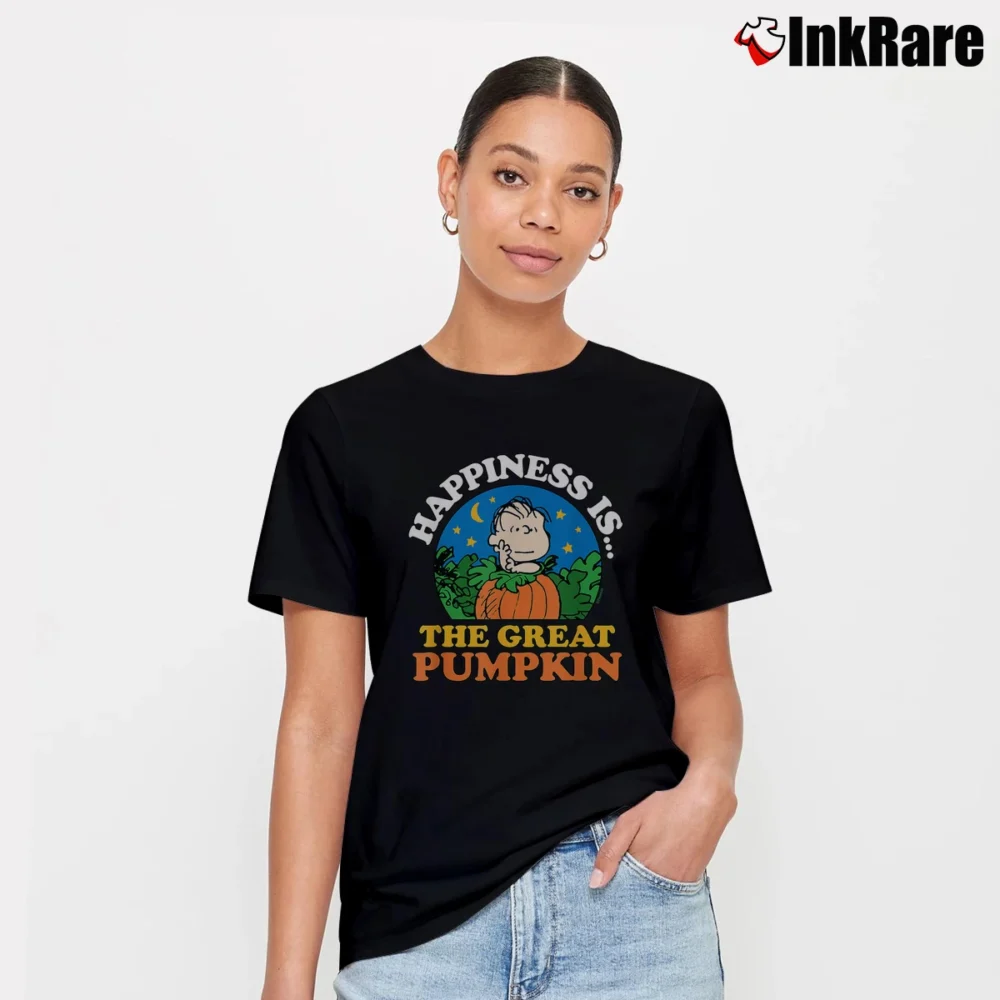 Women’s Linus Halloween Happiness Is The Great Pumpkin T-Shirt in black | Soft, Flattering Fit