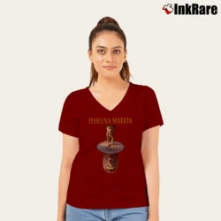 Women’s Lion King Hakuna Matata Reflection V-Neck Tee in maroon | Chic Neckline, Soft Texture