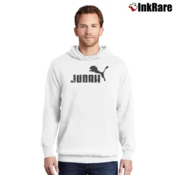 Men’s Lion Of Judah Puma Style Religious Pullover Hoodie in white | Cozy, Durable, Modern Fit