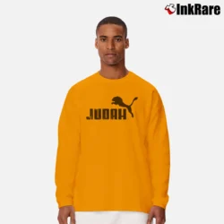 Men’s Lion Of Judah Puma Style Religious Long-Sleeve Shirt in orange | Sleek, Lightweight, Year-Round Wear
