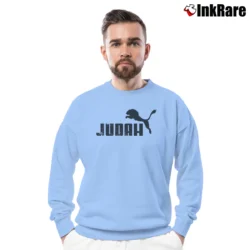 Men’s Lion Of Judah Puma Style Religious Crewneck Sweatshirt in light blue | Cozy Fabric, Clean Style