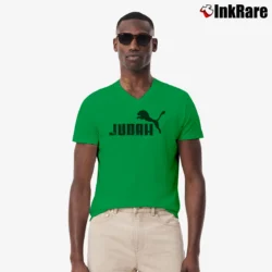 Men’s Lion Of Judah Puma Style Religious V-Neck Tee in irish green | Sharp, Breathable, Everyday Staple