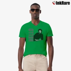 Men’s lionel richie hello vintage soul music V-Neck Tee in irish green | Sharp, Breathable, Everyday Staple