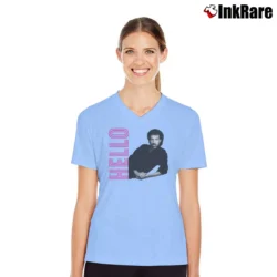 Women’s lionel richie hello vintage soul music V-Neck Tee in light blue | Chic Neckline, Soft Texture