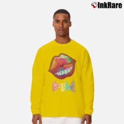 Men’s Lisa Frank Colorful Lips Fan Long-Sleeve Shirt in yellow | Sleek, Lightweight, Year-Round Wear