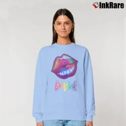 Women’s Lisa Frank Colorful Lips Fan Relaxed Sweatshirt in light blue | Soft, Laid-Back Vibe