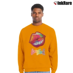 Men’s Lisa Frank Colorful Lips Fan Crewneck Sweatshirt in orange | Cozy Fabric, Clean Style