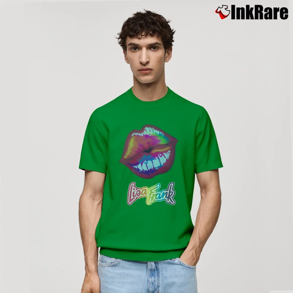 Men’s Lisa Frank Colorful Lips Fan Classic T-Shirt in irish green | Soft, Breathable Everyday Wear