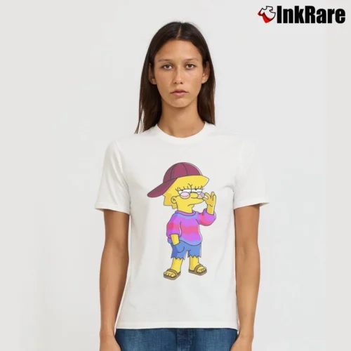 Women’s Lisa Simpson Birthday Gift Cool Cartoon Signature T-Shirt in white | Soft, Flattering Fit