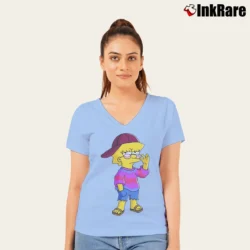 Women’s Lisa Simpson Birthday Gift Cool Cartoon V-Neck Tee in light blue | Chic Neckline, Soft Texture