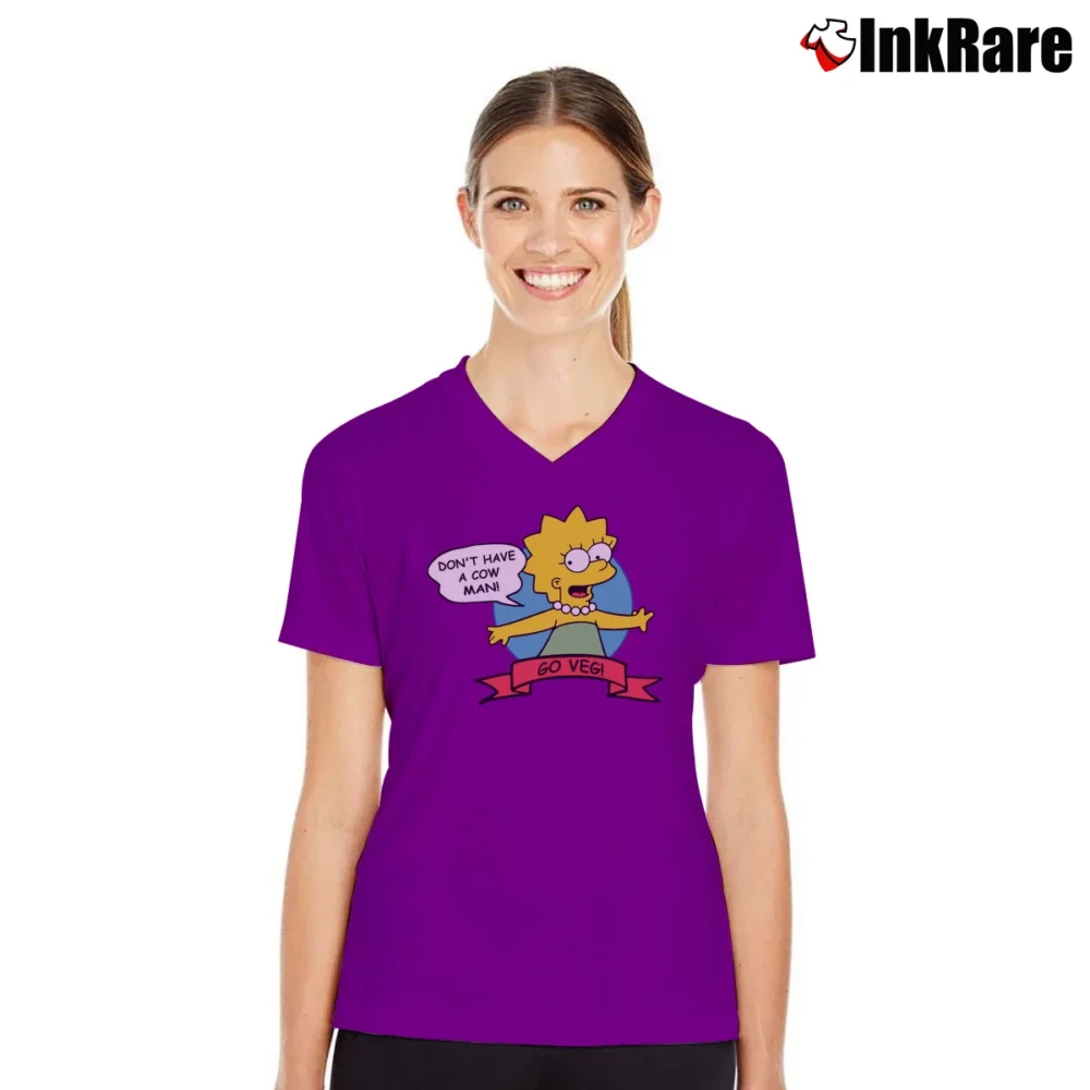 Women’s Lisa The Vegetarian Simpsons Graphic V-Neck Tee in purple | Chic Neckline, Soft Texture