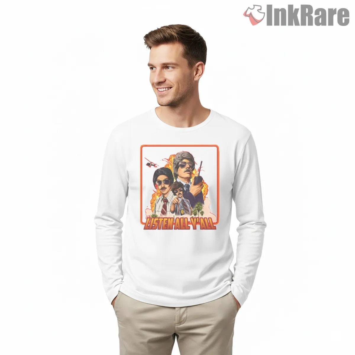 Listen All Yall Sabotage Retro Poster Shirt on white long sleeve shirt for men graphic tee