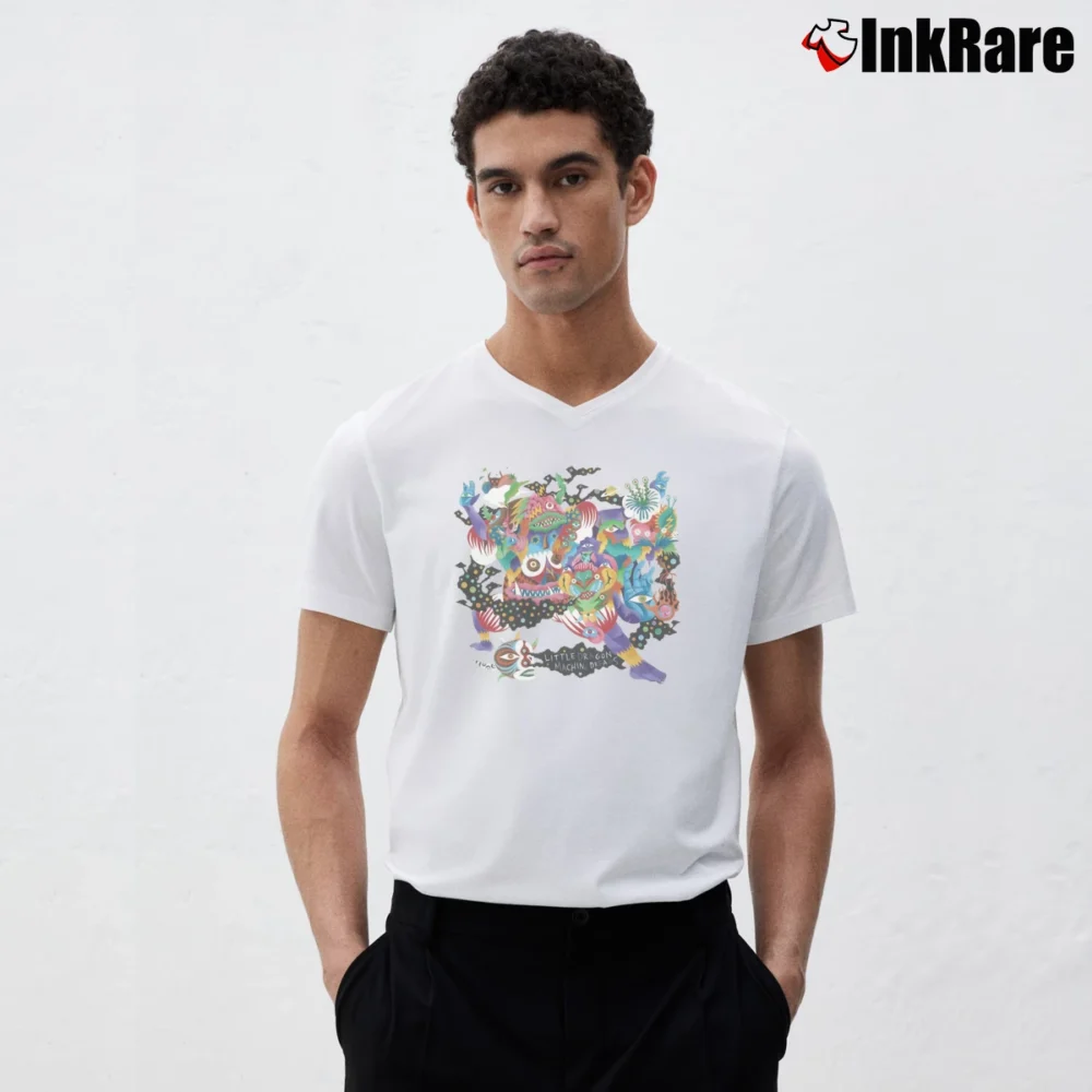 Men’s Little Dragon Machine Dreams Band V-Neck Tee in white | Sharp, Breathable, Everyday Staple