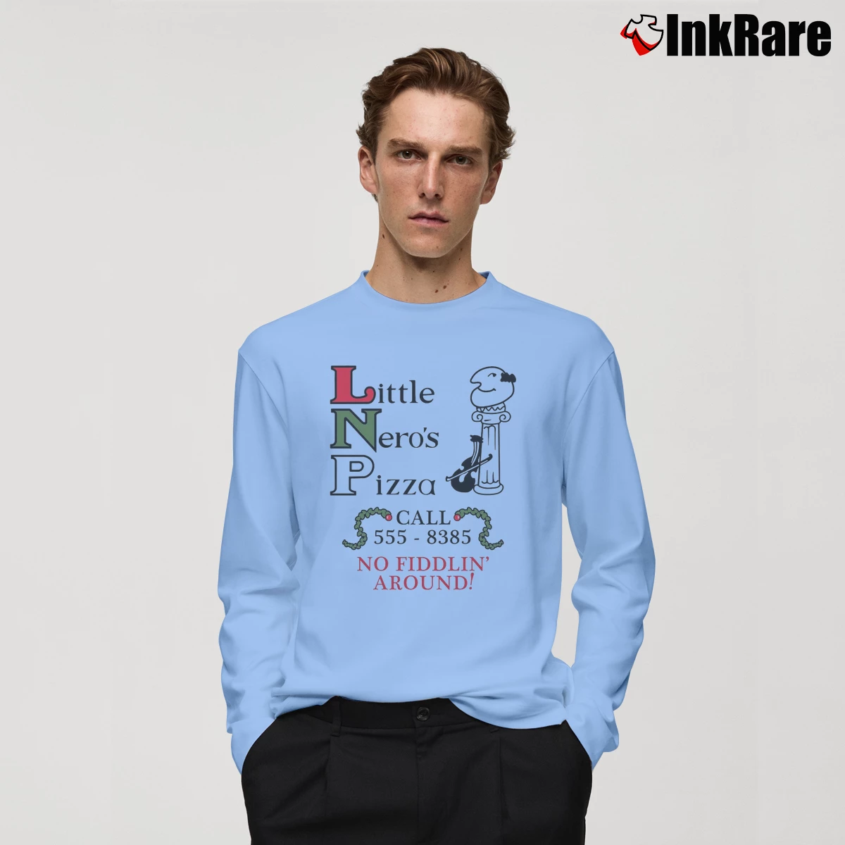 Little Nero’s Pizza Home Alone Men’s Long-Sleeve Tee in light blue – Versatile Layering Men’s Little Nero's Pizza Home Alone Long-Sleeve Shirt in light blue | Sleek, Lightweight, Year-Round Wear