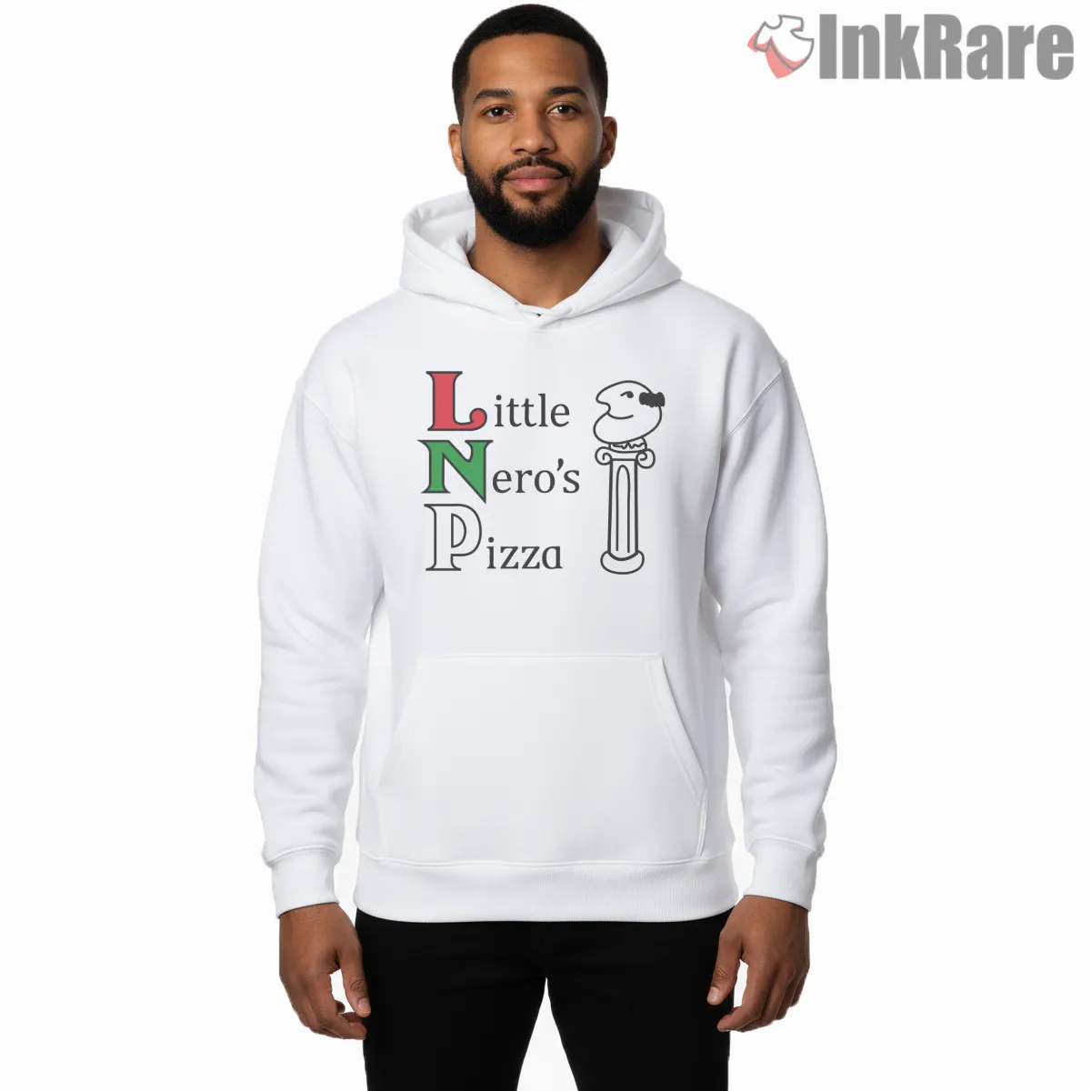 Little Neros Pizza Classic Logo Emblem Shirt on white hoodie for men graphic tee