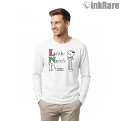 Little Neros Pizza Classic Logo Emblem Shirt on white long sleeve shirt for men graphic tee