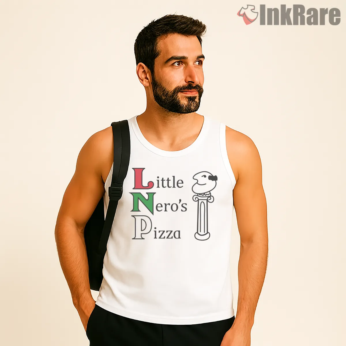 Little Neros Pizza Classic Logo Emblem Tank Top White Little Neros Pizza Classic Logo Emblem Shirt on white tank top for men graphic tee