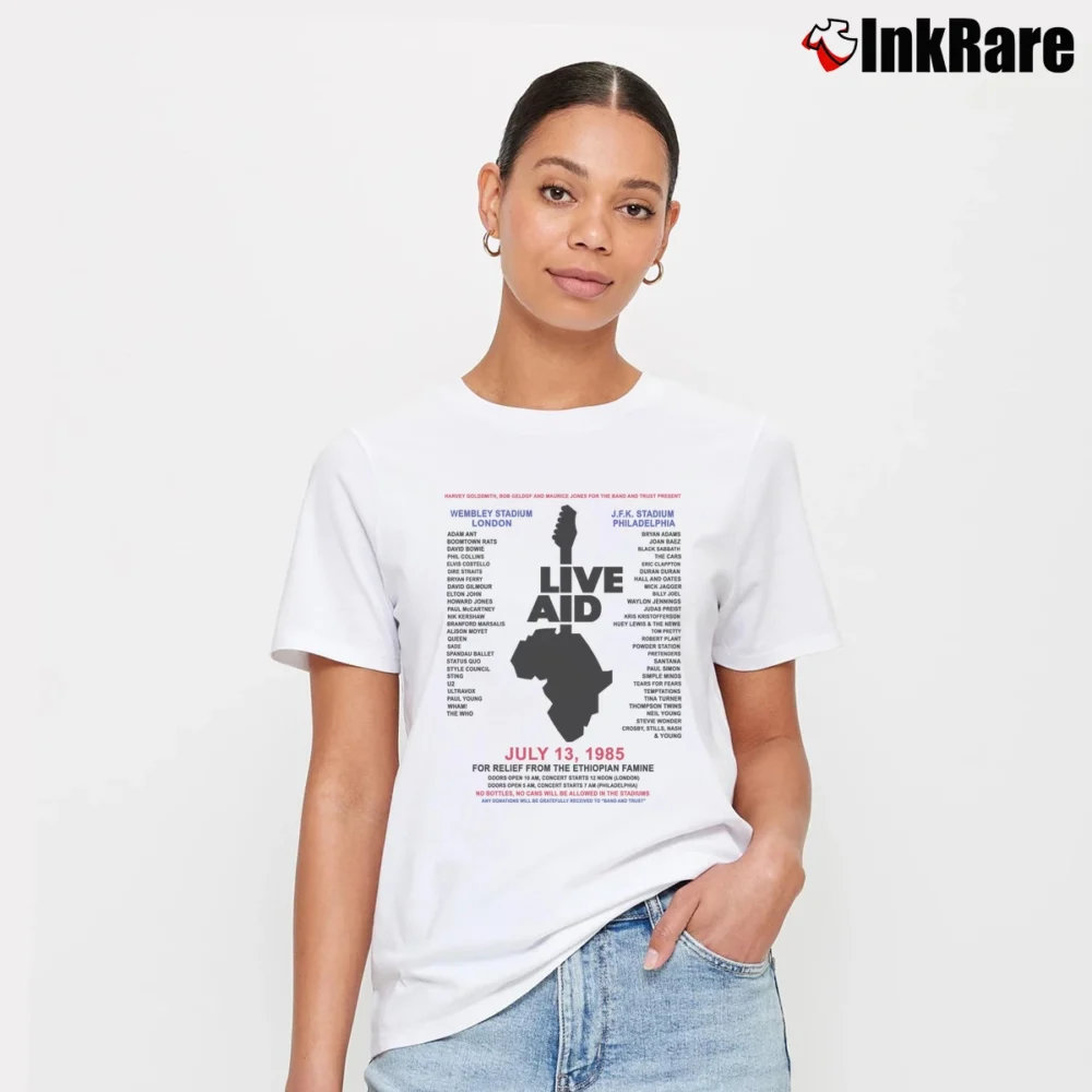 Women’s Live Aid Queen Freddie Mercury Bohemian Retro 80s Signature T-Shirt in white | Soft, Flattering Fit