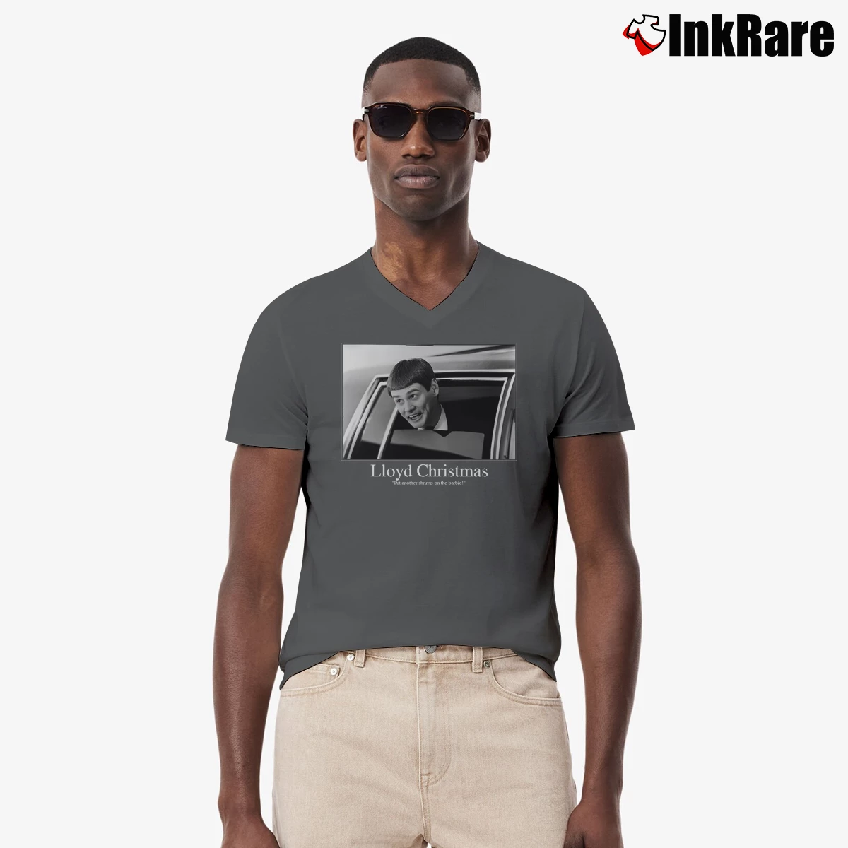 Lloyd Christmas Dumb And Dumber Men’s V-Neck Tee in charcoal – Modern Essential Men’s Lloyd Christmas Dumb And Dumber V-Neck Tee in charcoal | Sharp, Breathable, Everyday Staple