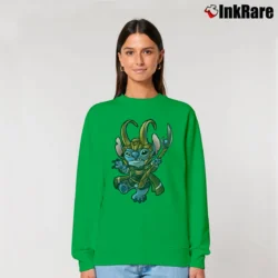 Women’s Loki 2021 Movie Featuring Stitch With Loki Helmet Relaxed Sweatshirt in irish green | Soft, Laid-Back Vibe