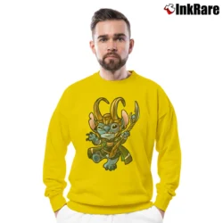 Men’s Loki 2021 Movie Featuring Stitch With Loki Helmet Crewneck Sweatshirt in yellow | Cozy Fabric, Clean Style