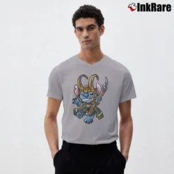 Men’s Loki 2021 Movie Featuring Stitch With Loki Helmet V-Neck Tee in sport grey | Sharp, Breathable, Everyday Staple