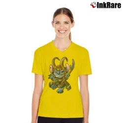 Women’s Loki 2021 Movie Featuring Stitch With Loki Helmet V-Neck Tee in yellow | Chic Neckline, Soft Texture