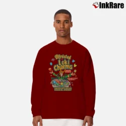 Men’s Loki Charms Thor Asgard Cereal Parody Long-Sleeve Shirt in maroon | Sleek, Lightweight, Year-Round Wear