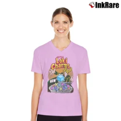 Women’s LOKI Charms Thor Superhero Antihero Asgard Bifrost V-Neck Tee in light pink | Chic Neckline, Soft Texture