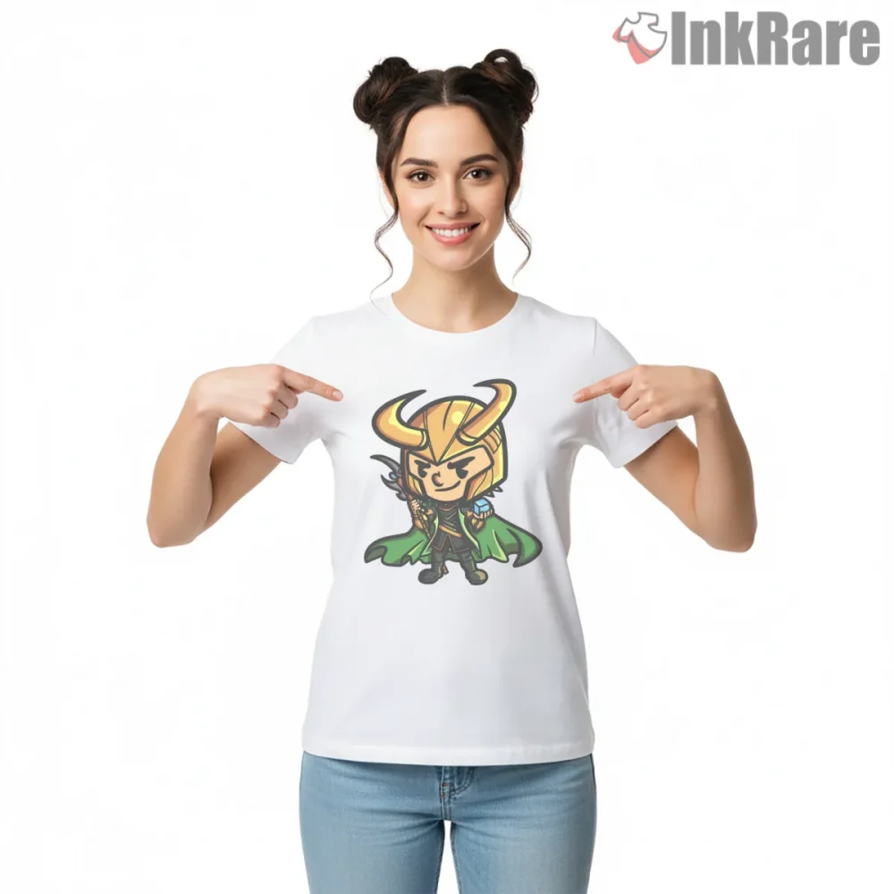 Loki Chibi God Of Mischief Cute Cartoon Shirt on white short sleeve shirt for women graphic tee