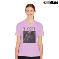 Women’s Loki Featuring Tom Hiddleston From Avengers Movie V-Neck Tee in light pink | Chic Neckline, Soft Texture