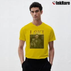 Men’s Loki Featuring Tom Hiddleston From Avengers Movie V-Neck Tee in yellow | Sharp, Breathable, Everyday Staple