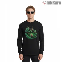 Loki Green Aura Magic Glow Power Shirt on black long sleeve shirt for men graphic tee