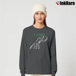 Women’s Loki Laufeyson Crown Featuring Tom Hiddleston Long-Sleeve Top in charcoal | Sleek, Versatile, All-Season